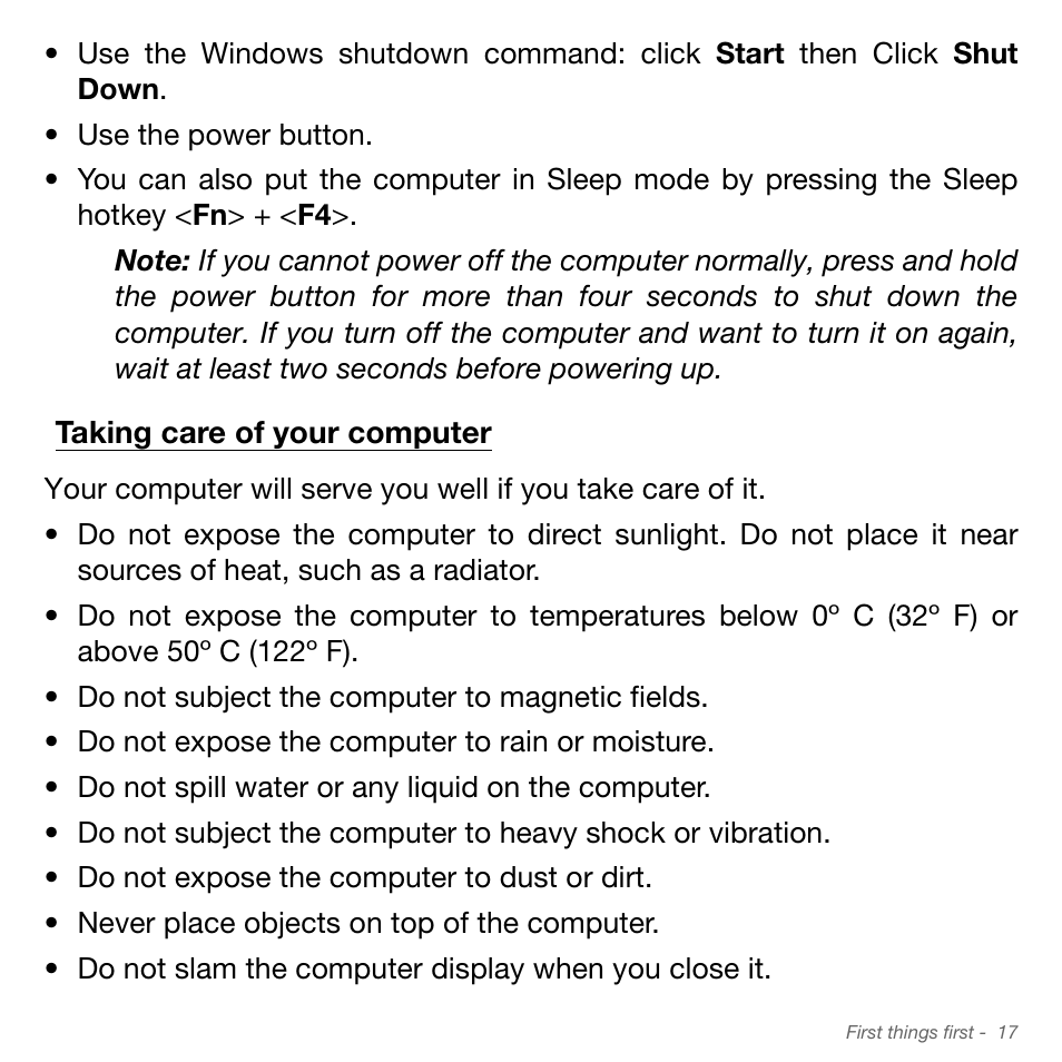 Taking care of your computer | Acer Aspire S3-951 User Manual | Page 17 / 78