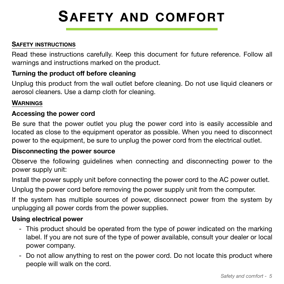 Safety and comfort, A n d | Acer Aspire S3-951 User Manual | Page 5 / 78