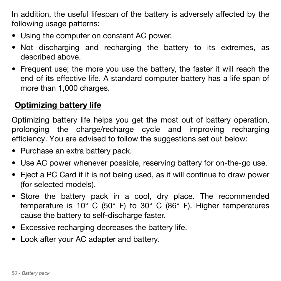 Optimizing battery life | Acer Aspire S3-951 User Manual | Page 50 / 78
