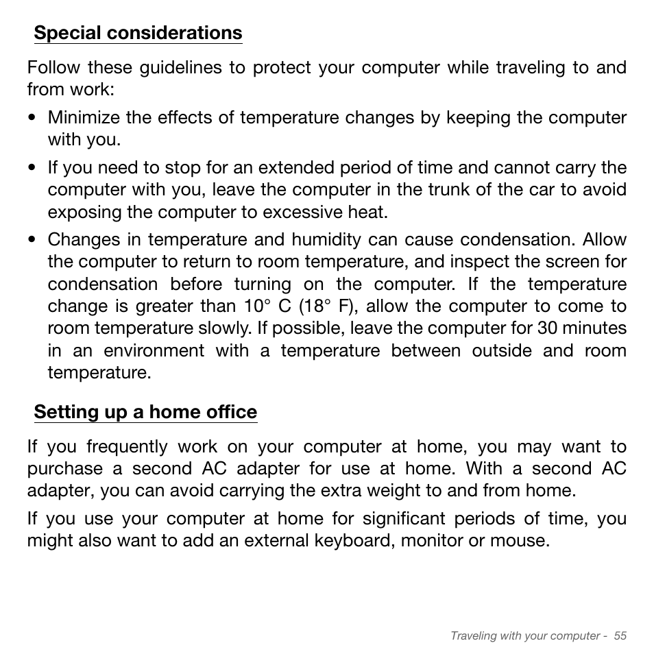 Special considerations, Setting up a home office, Special considerations setting up a home office | Acer Aspire S3-951 User Manual | Page 55 / 78