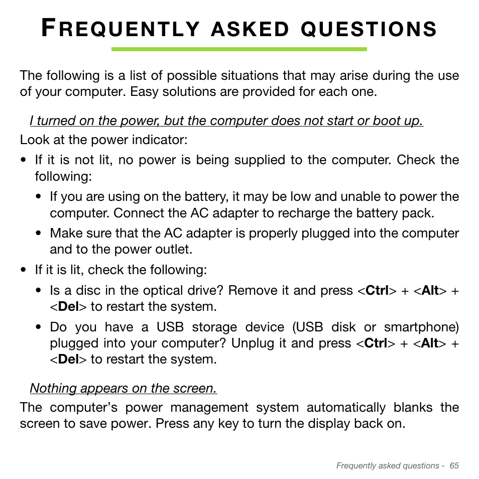 Frequently asked questions | Acer Aspire S3-951 User Manual | Page 65 / 78