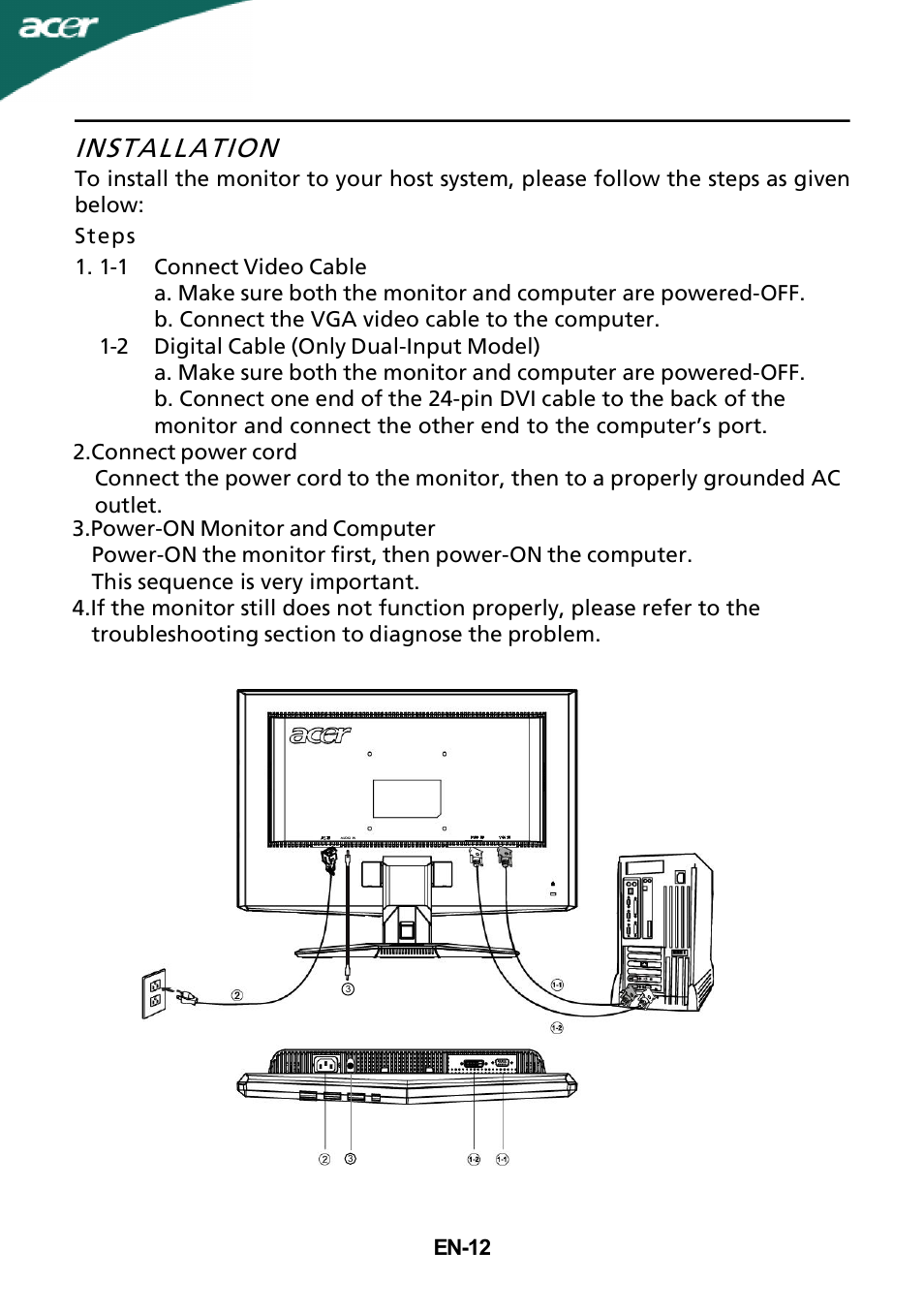 Installation | Acer X183HV User Manual | Page 13 / 25