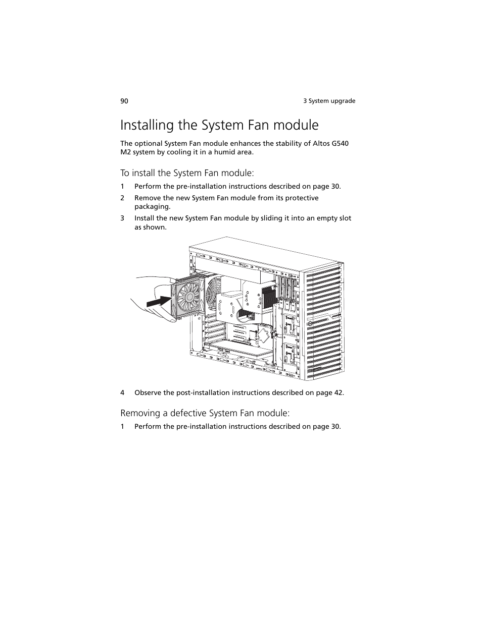 Installing the system fan module | Acer Altos G540 M2 User Manual | Page 100 / 221