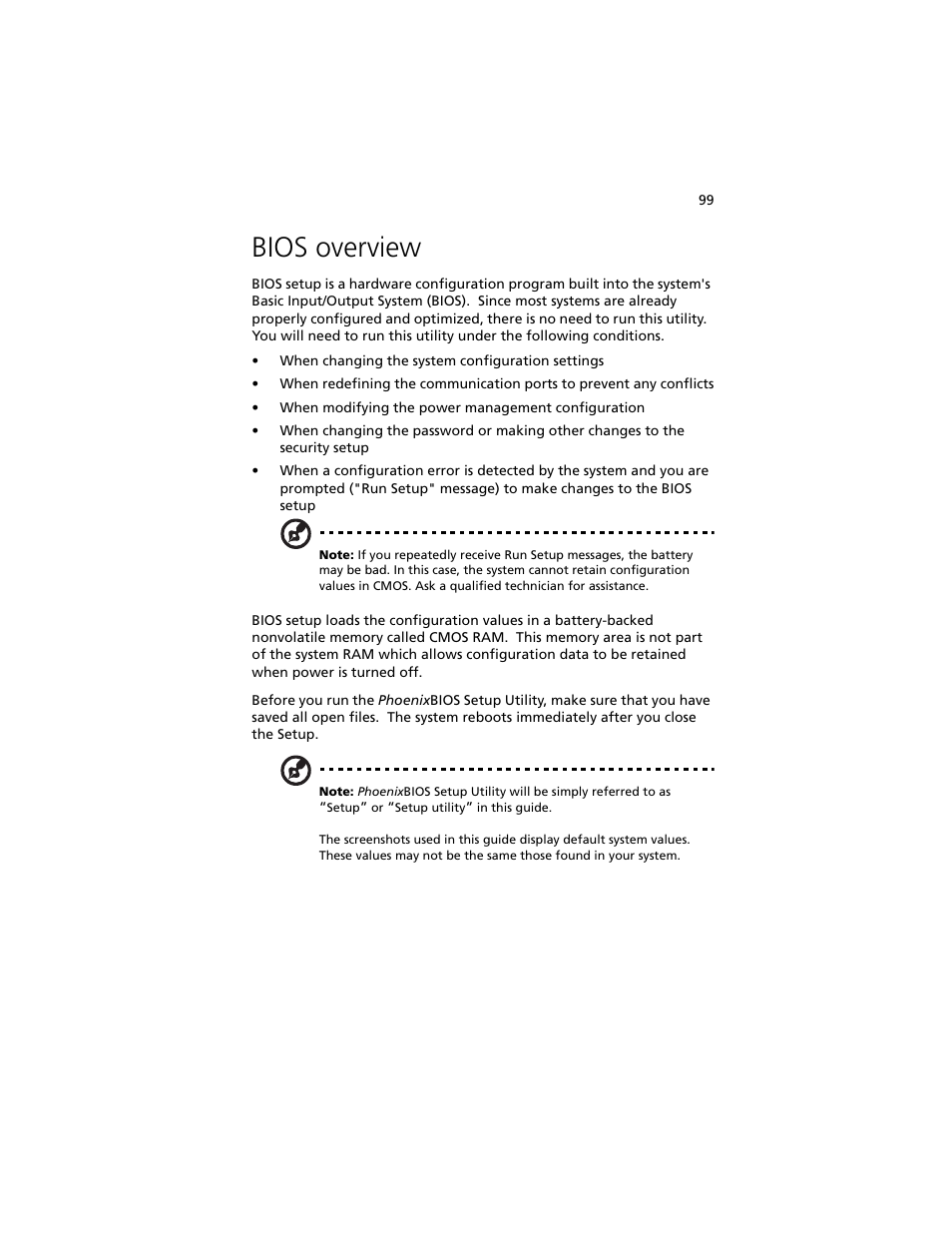 Bios overview | Acer Altos G540 M2 User Manual | Page 107 / 221