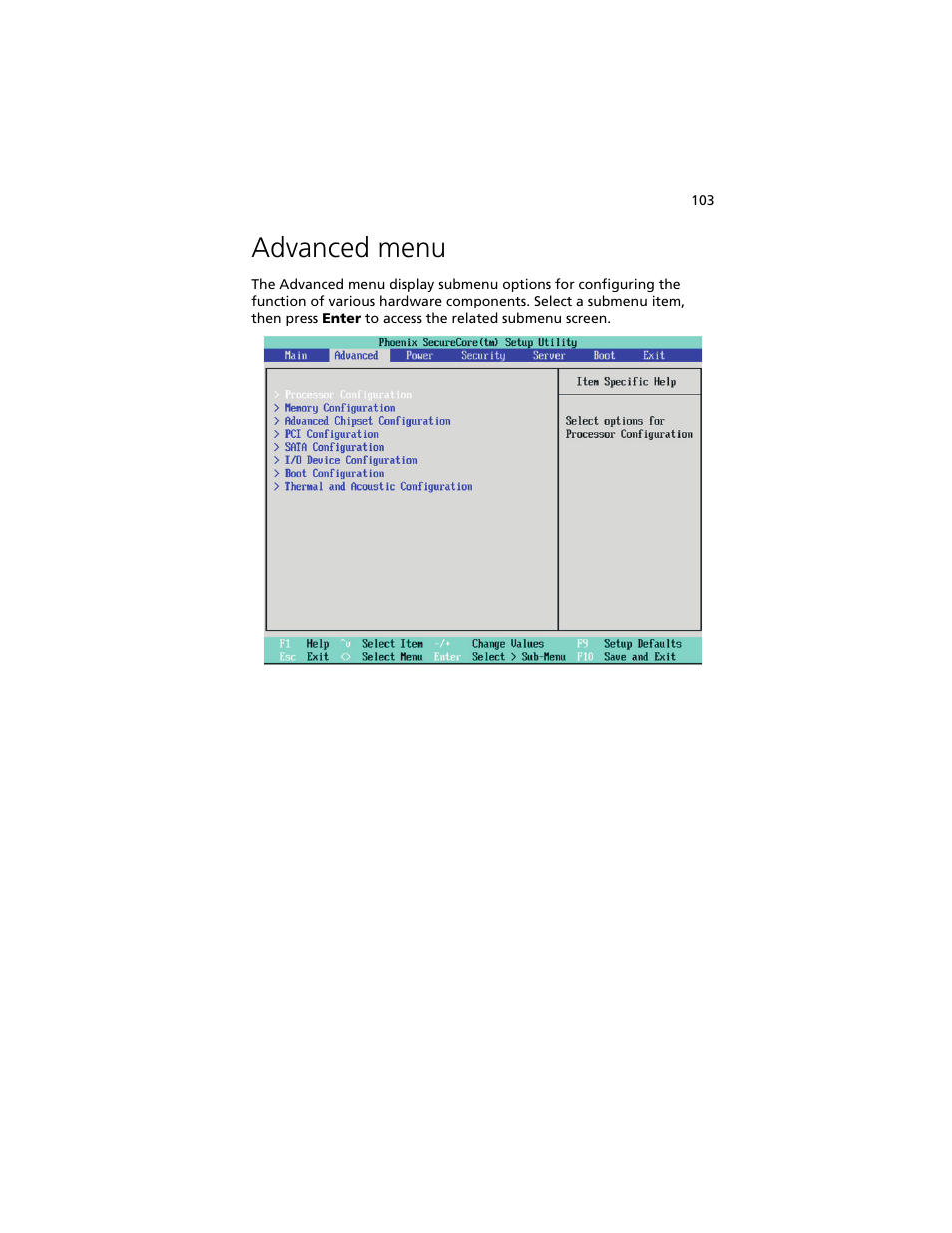 Advanced menu | Acer Altos G540 M2 User Manual | Page 111 / 221