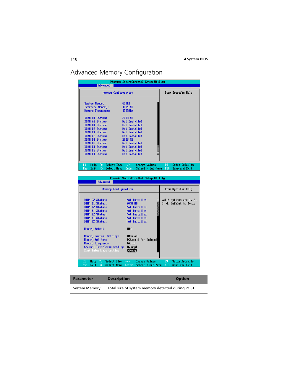 Advanced memory configuration | Acer Altos G540 M2 User Manual | Page 118 / 221