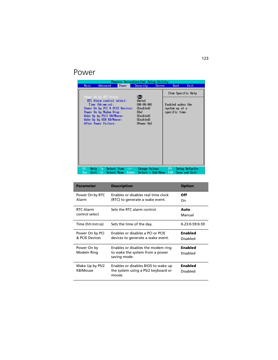 Power, Power 123 | Acer Altos G540 M2 User Manual | Page 131 / 221