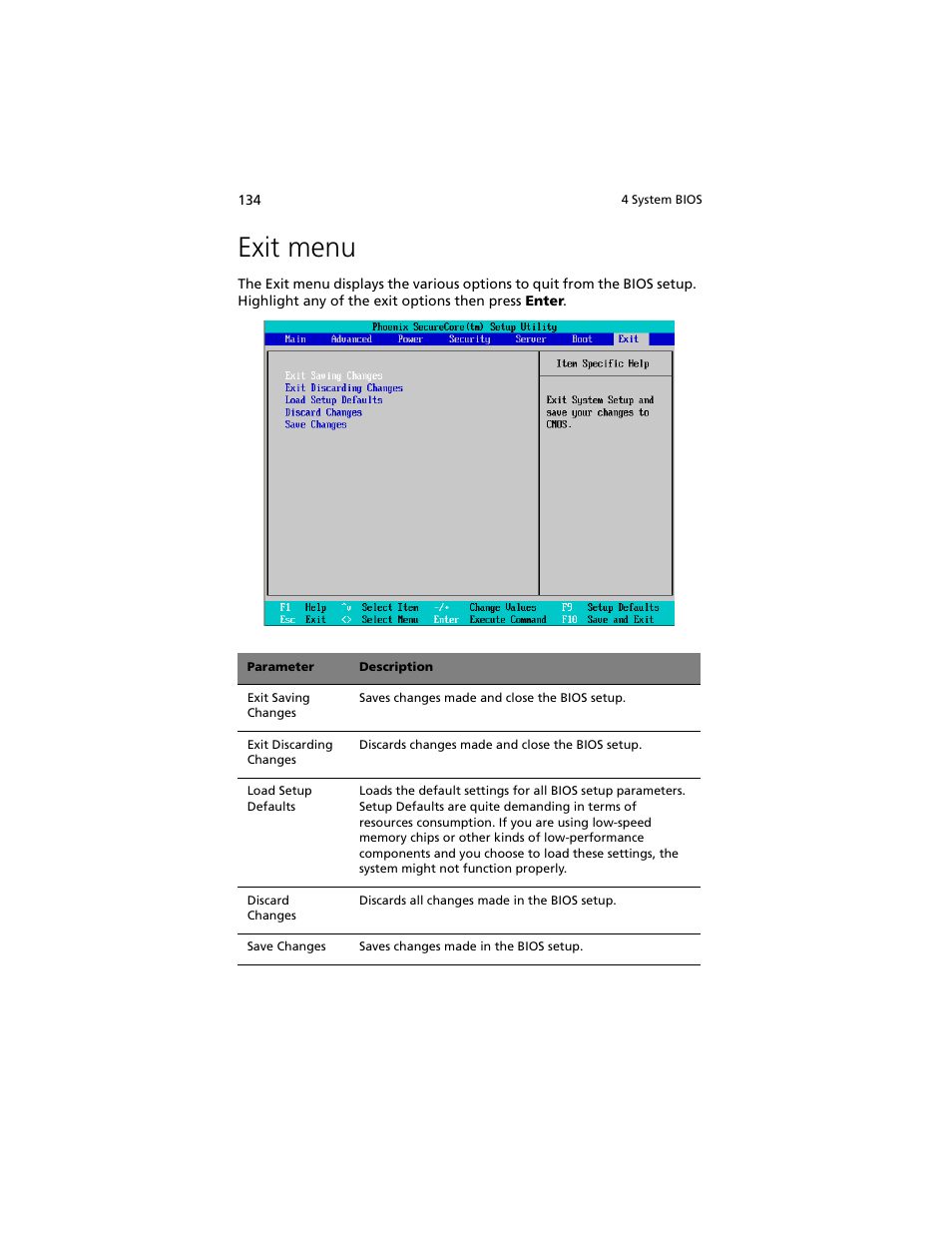 Exit menu | Acer Altos G540 M2 User Manual | Page 142 / 221