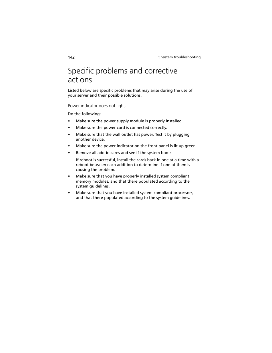 Specific problems and corrective actions | Acer Altos G540 M2 User Manual | Page 150 / 221