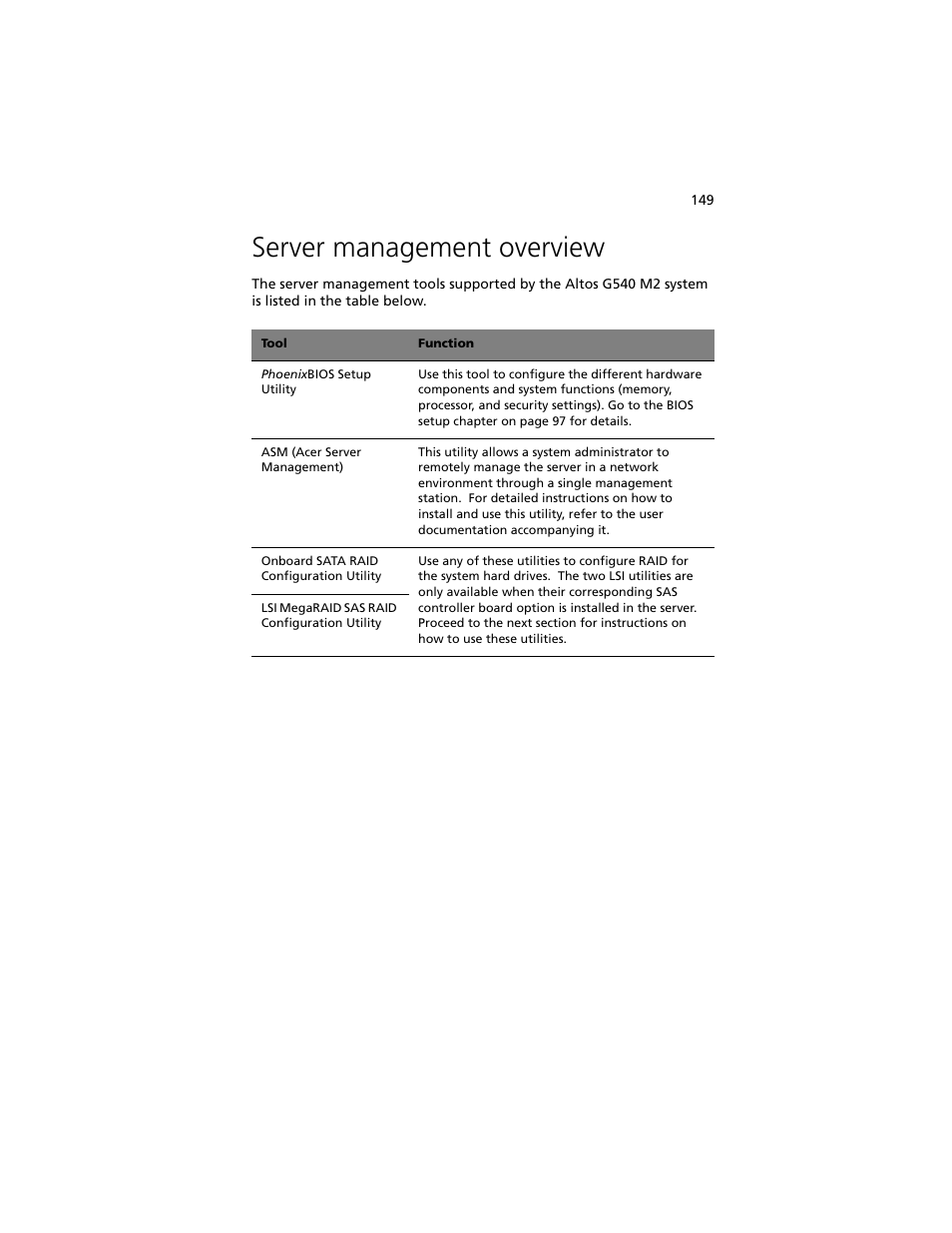 Server management overview | Acer Altos G540 M2 User Manual | Page 157 / 221