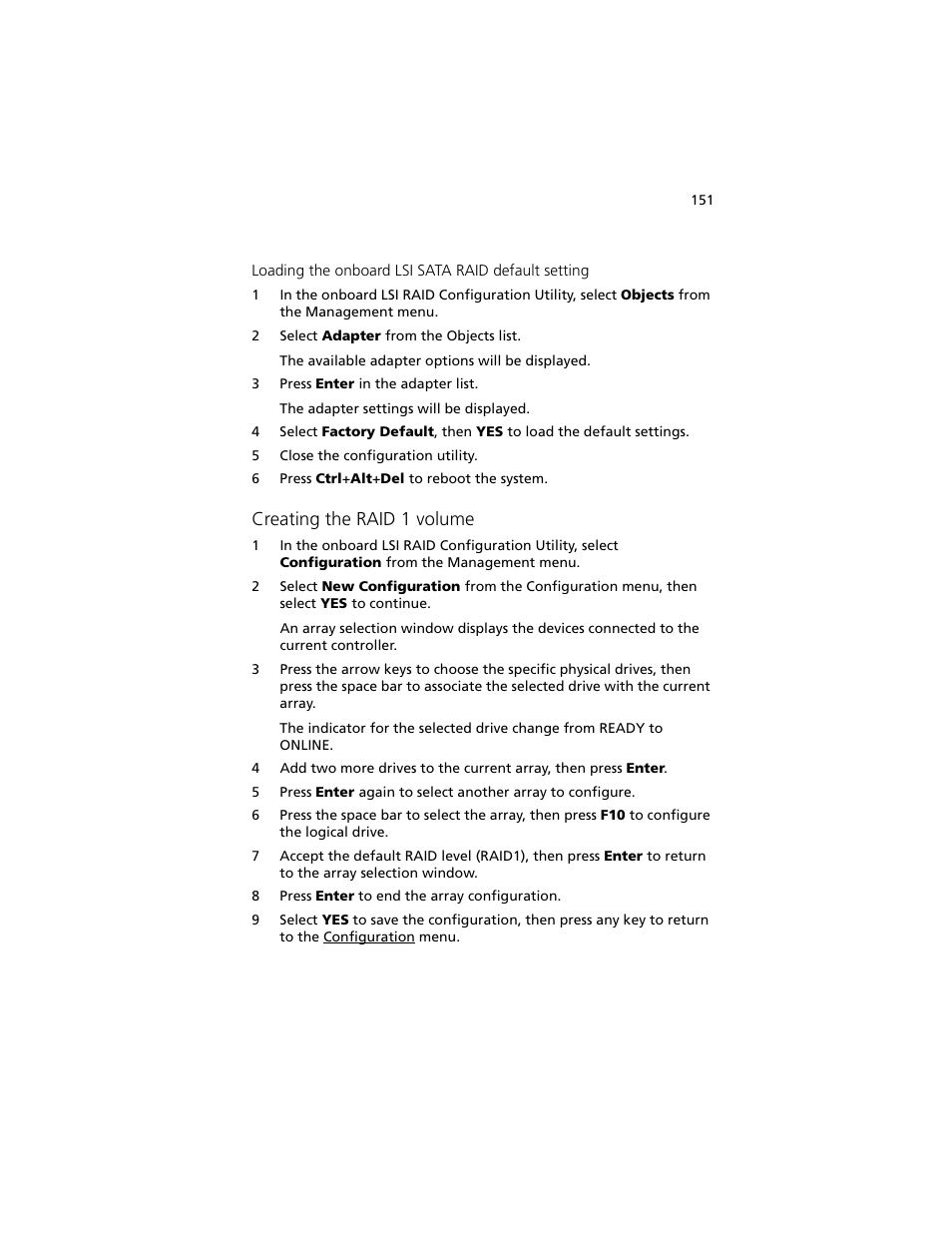 Creating the raid 1 volume | Acer Altos G540 M2 User Manual | Page 159 / 221