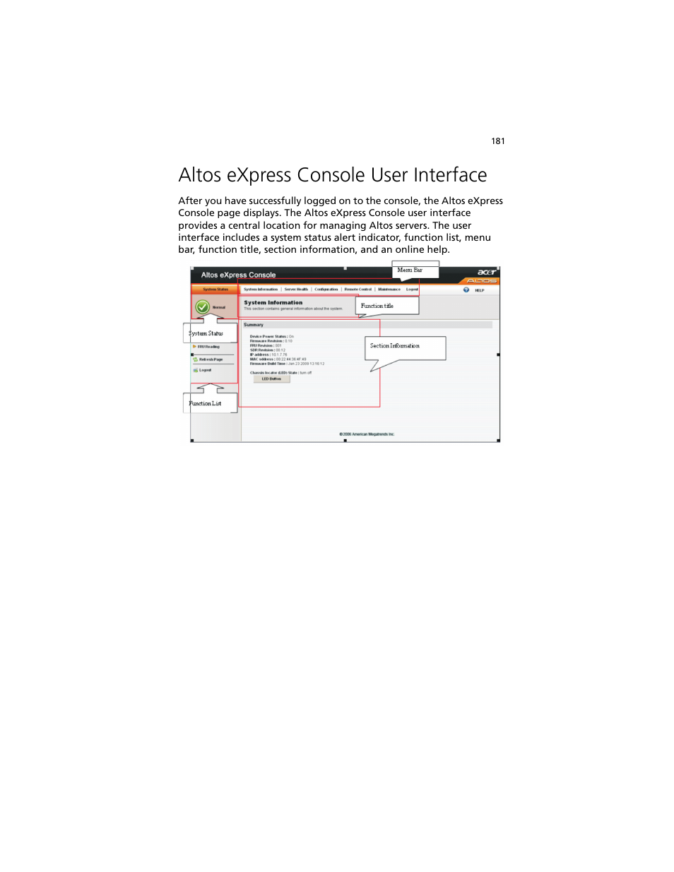 Altos express console user interface | Acer Altos G540 M2 User Manual | Page 189 / 221