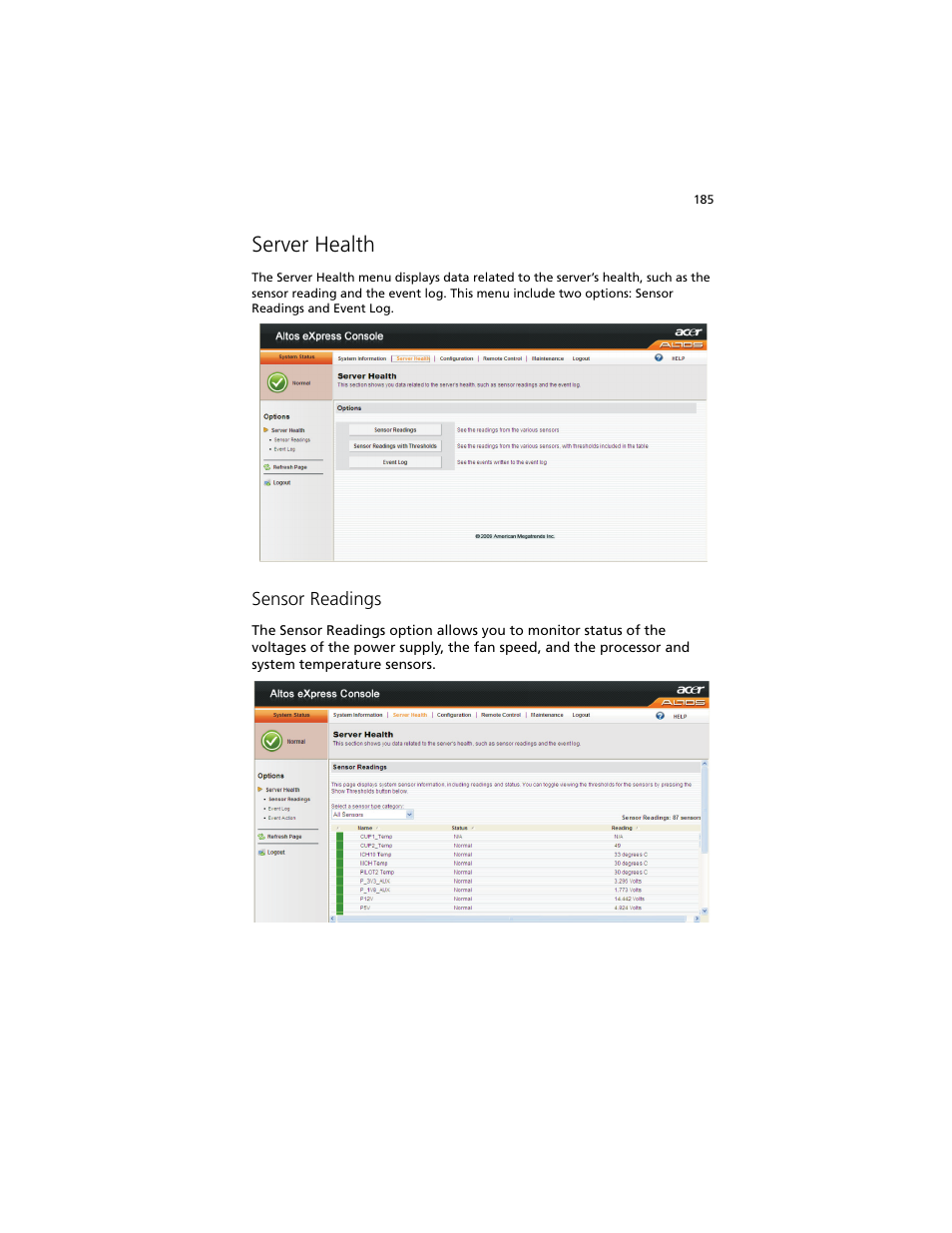 Server health | Acer Altos G540 M2 User Manual | Page 193 / 221