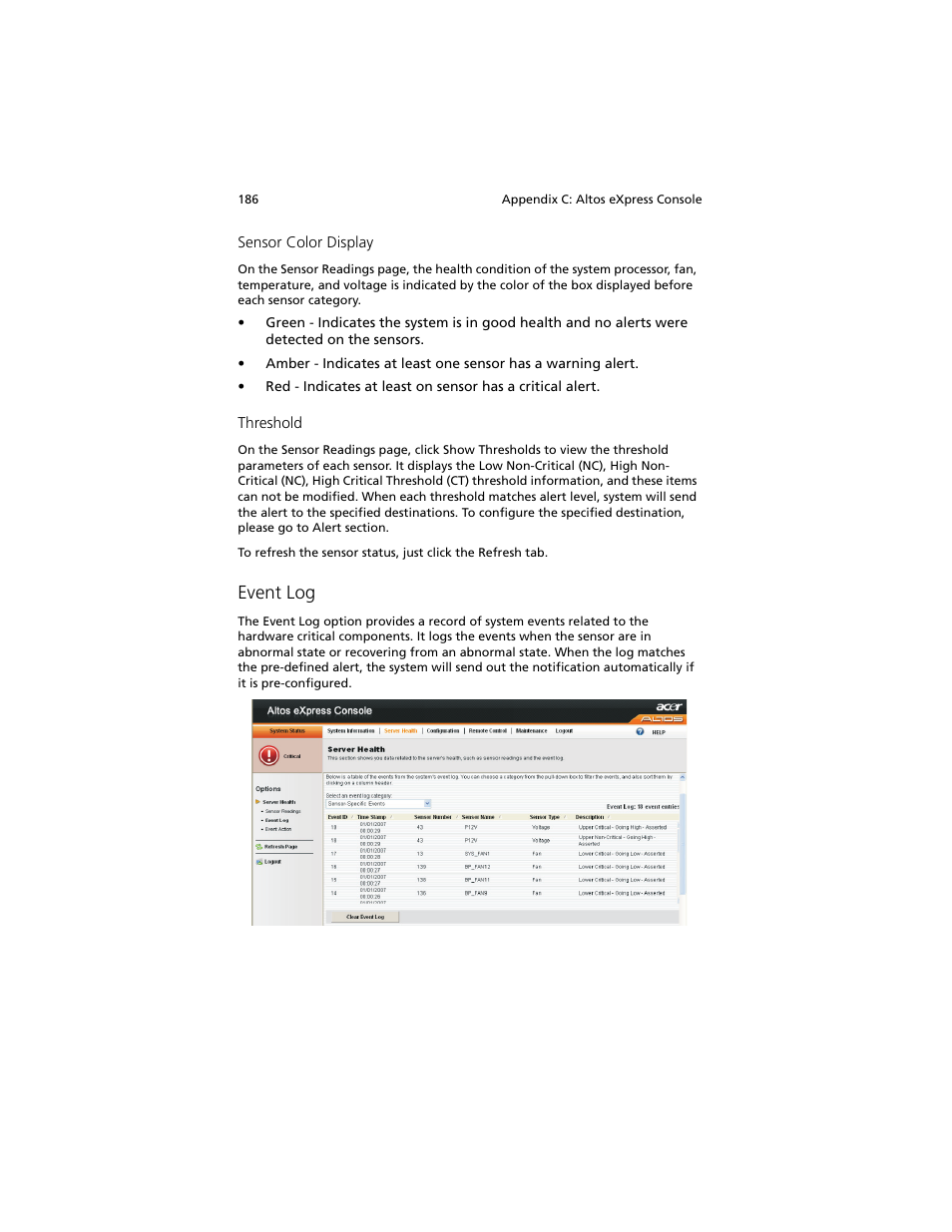 Event log | Acer Altos G540 M2 User Manual | Page 194 / 221