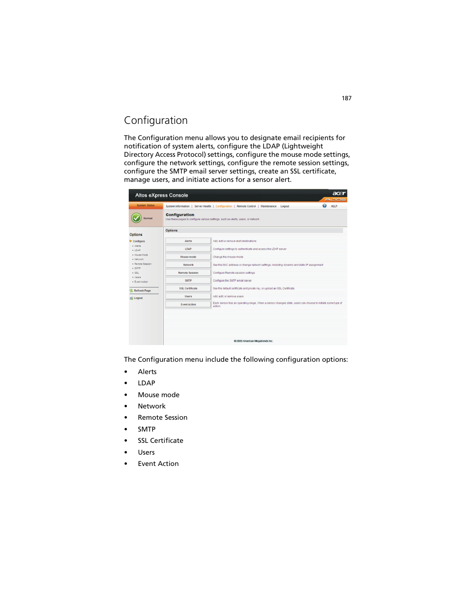 Configuration | Acer Altos G540 M2 User Manual | Page 195 / 221