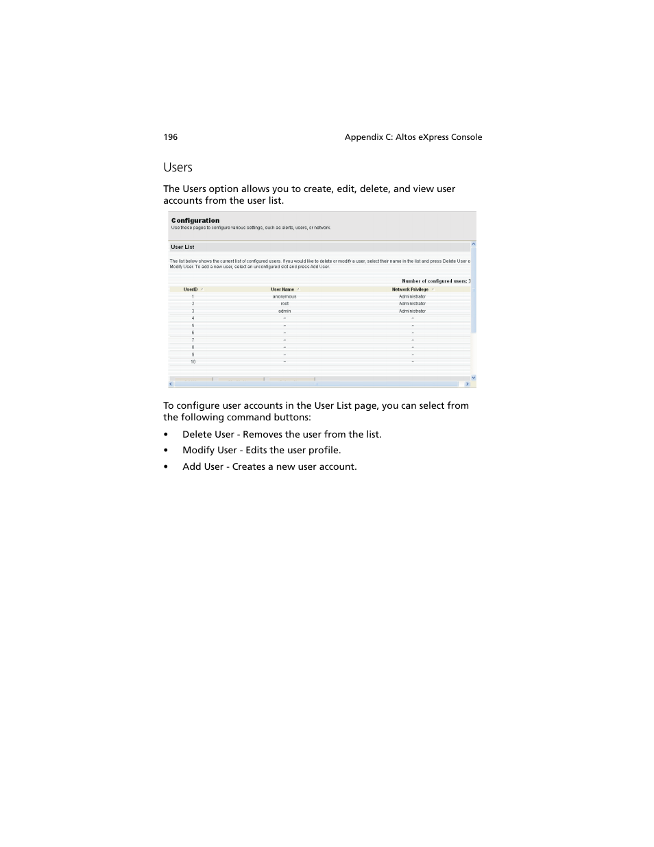 Users | Acer Altos G540 M2 User Manual | Page 204 / 221