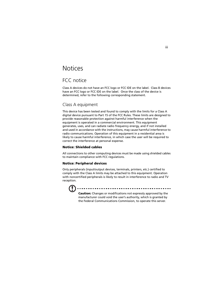 Notices, Fcc notice | Acer Altos G540 M2 User Manual | Page 3 / 221