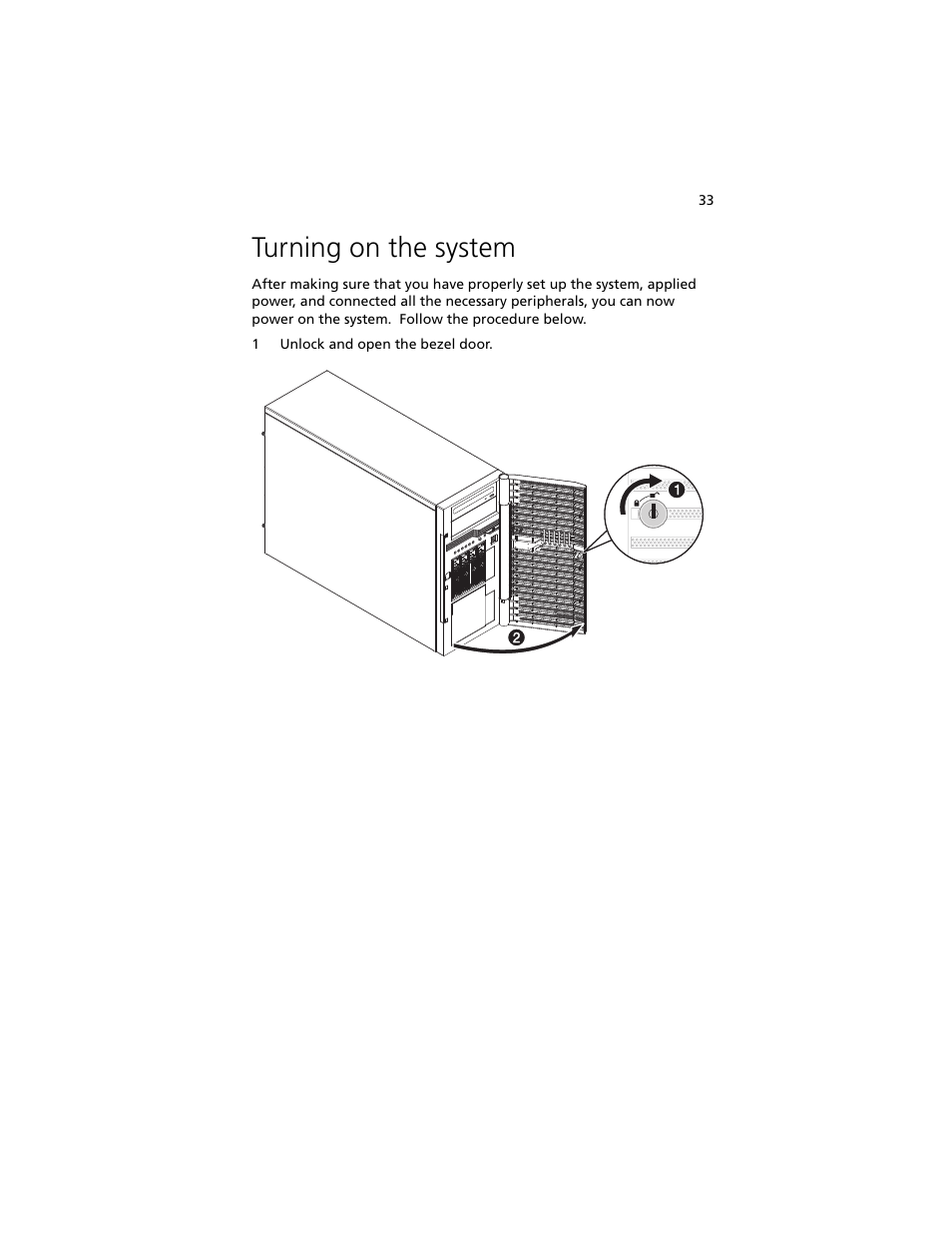 Turning on the system | Acer Altos G540 M2 User Manual | Page 43 / 221