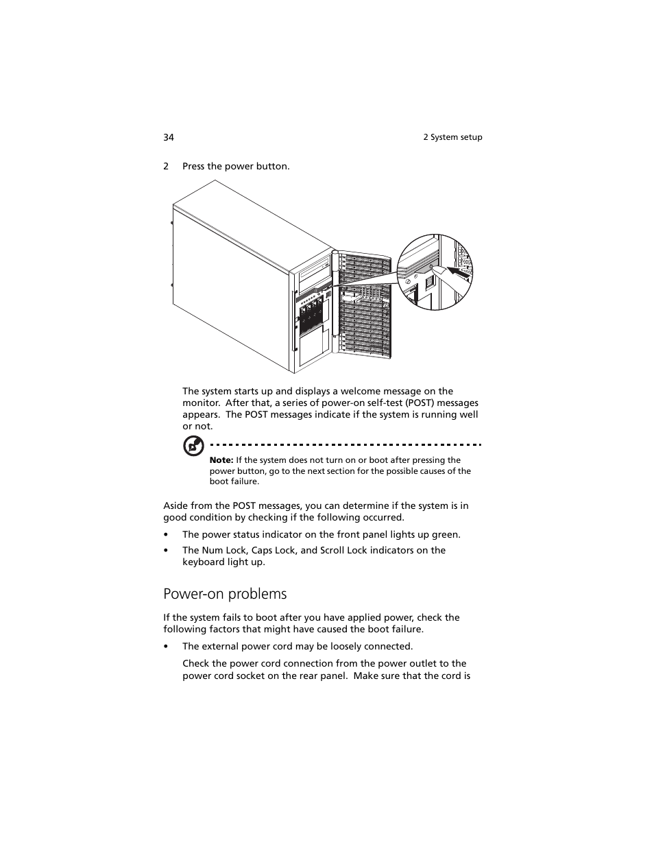 Power-on problems | Acer Altos G540 M2 User Manual | Page 44 / 221