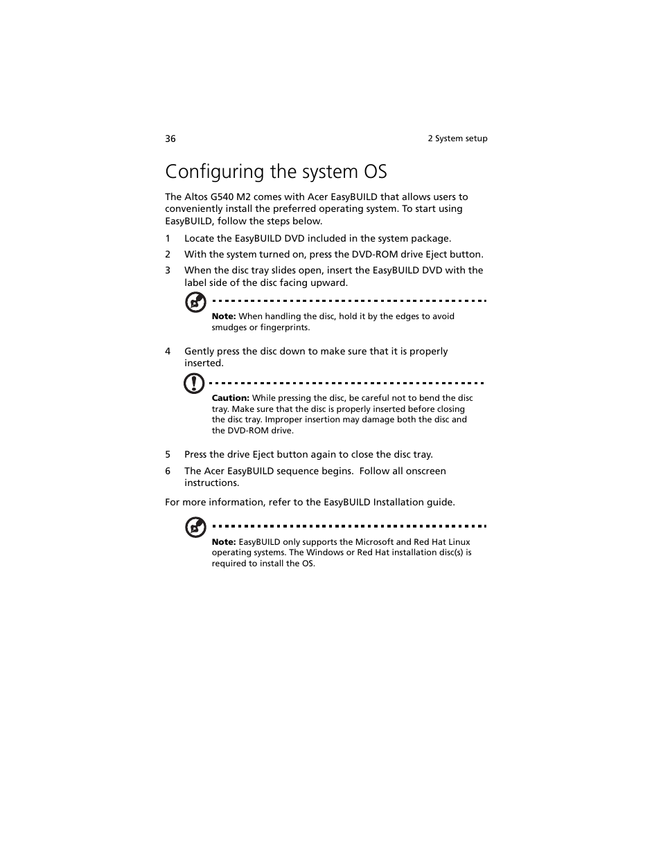 Configuring the system os | Acer Altos G540 M2 User Manual | Page 46 / 221