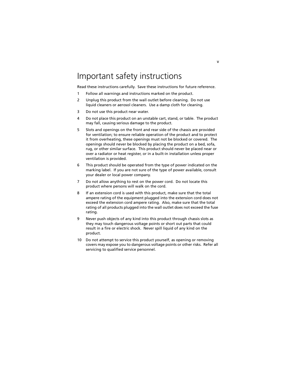 Important safety instructions | Acer Altos G540 M2 User Manual | Page 5 / 221