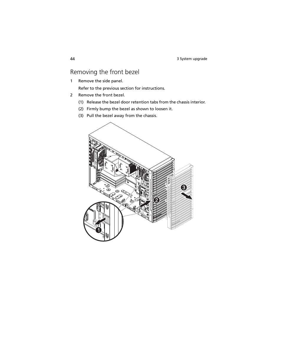 Removing the front bezel | Acer Altos G540 M2 User Manual | Page 54 / 221