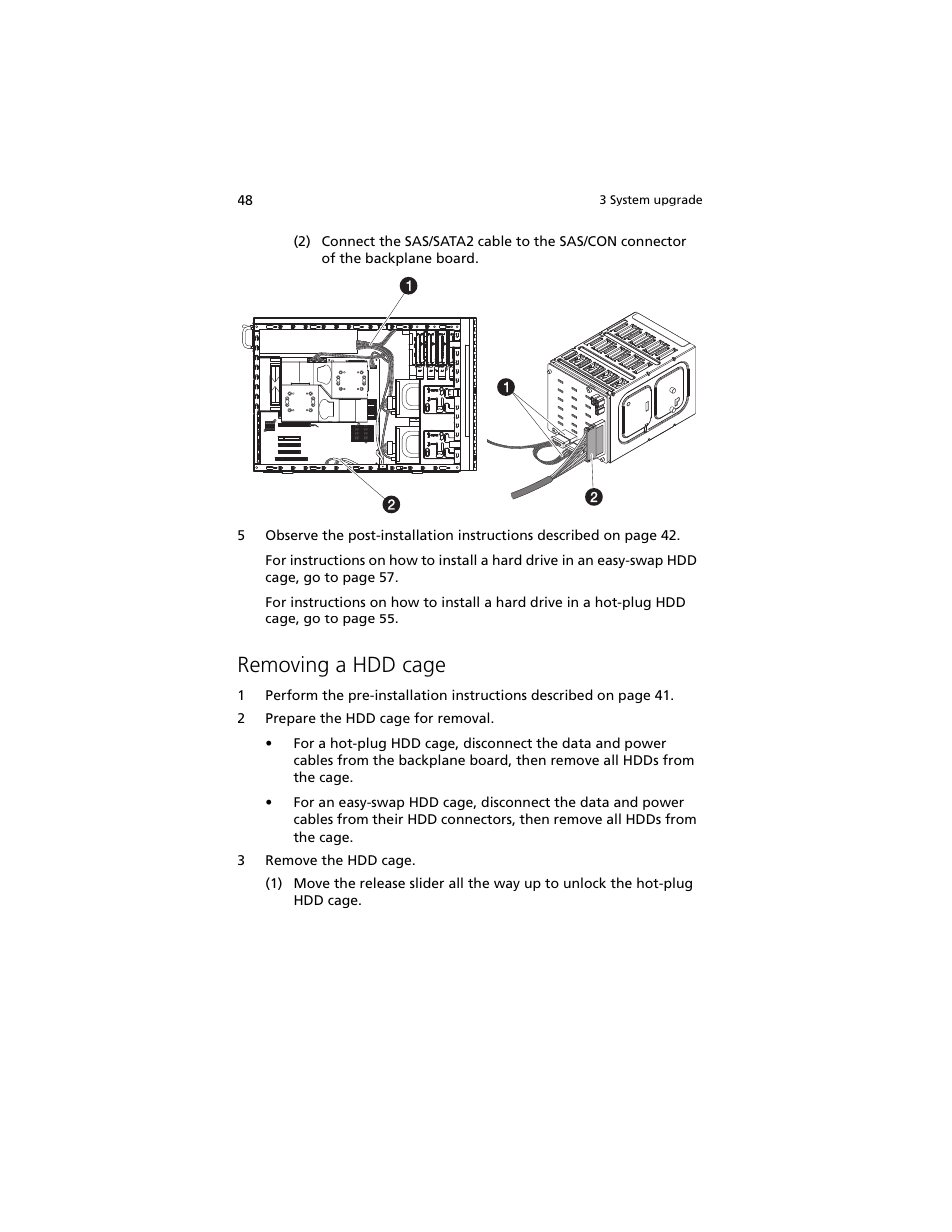 Removing a hdd cage | Acer Altos G540 M2 User Manual | Page 58 / 221