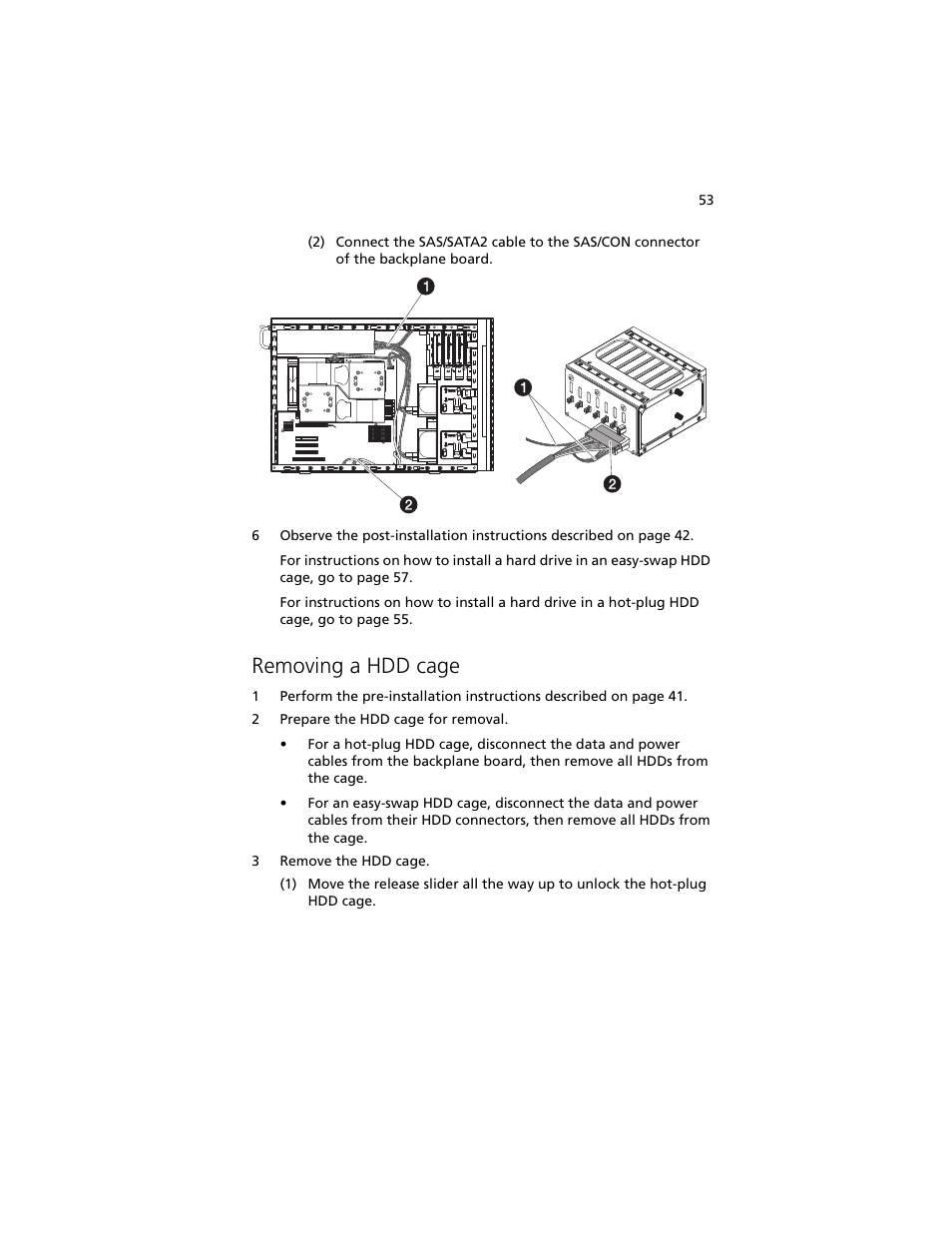 Removing a hdd cage | Acer Altos G540 M2 User Manual | Page 63 / 221