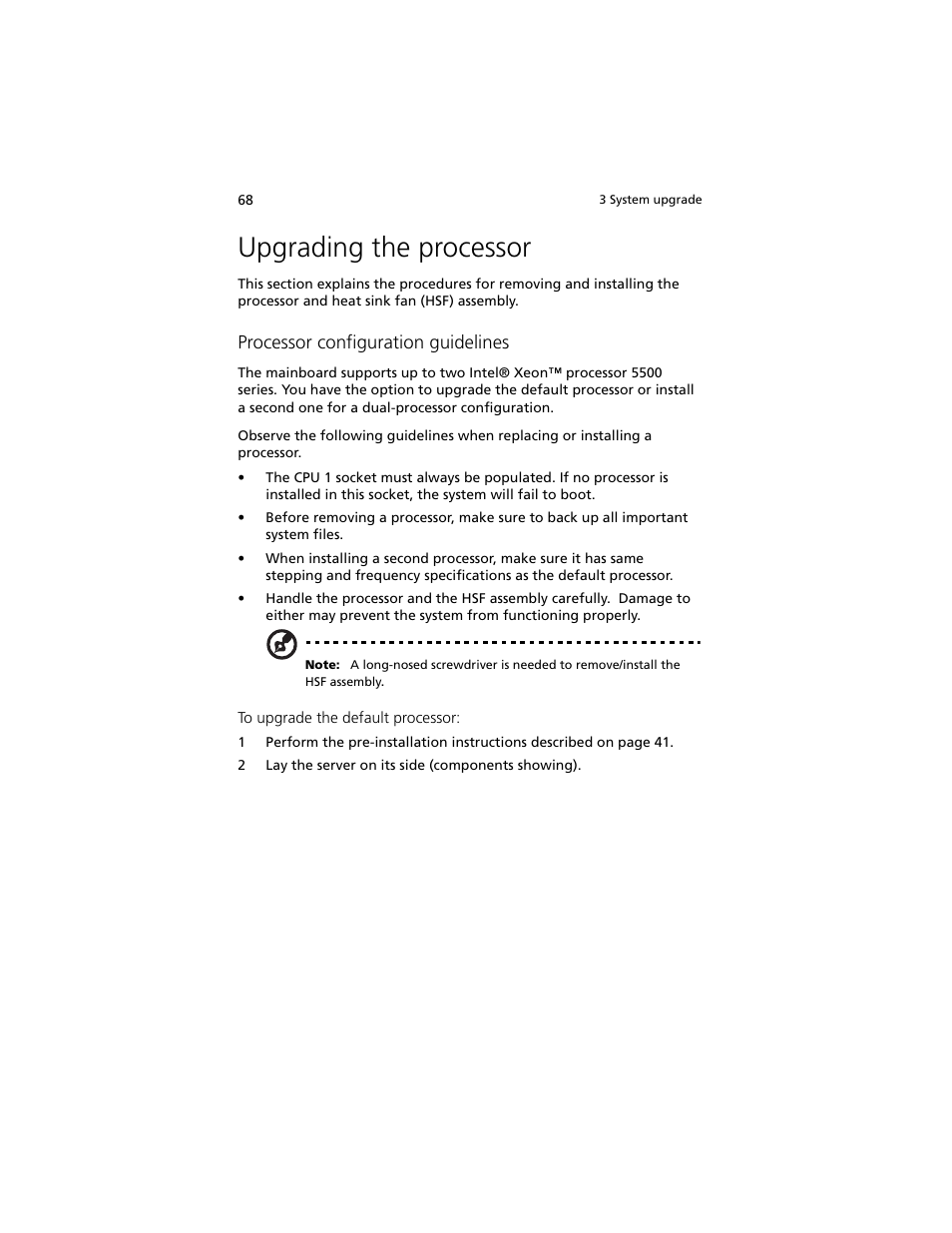 Upgrading the processor | Acer Altos G540 M2 User Manual | Page 78 / 221