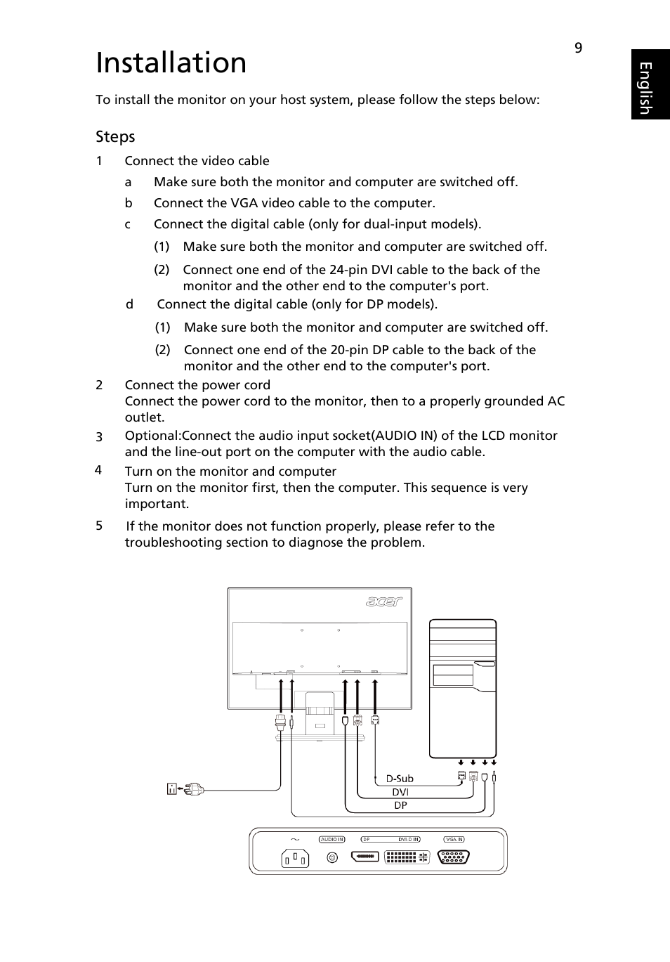 Installation | Acer V226WL User Manual | Page 19 / 27