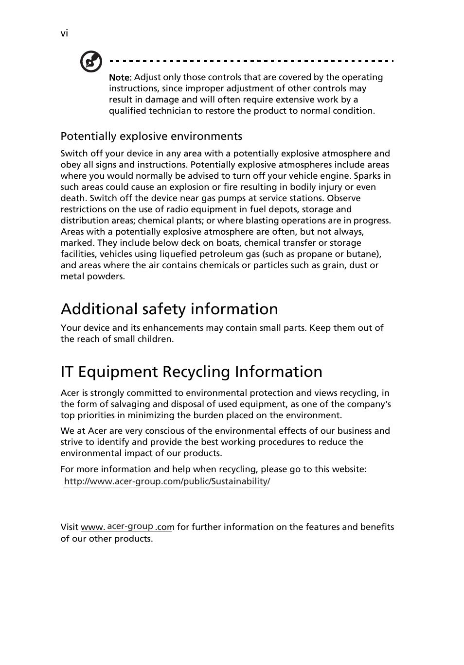 Additional safety information, It equipment recycling information | Acer V226WL User Manual | Page 6 / 27