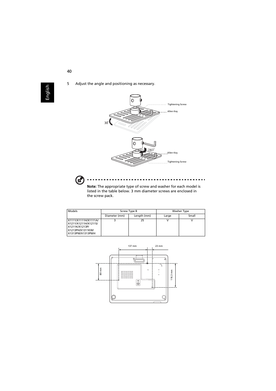 En gl ish | Acer X1111 User Manual | Page 50 / 63