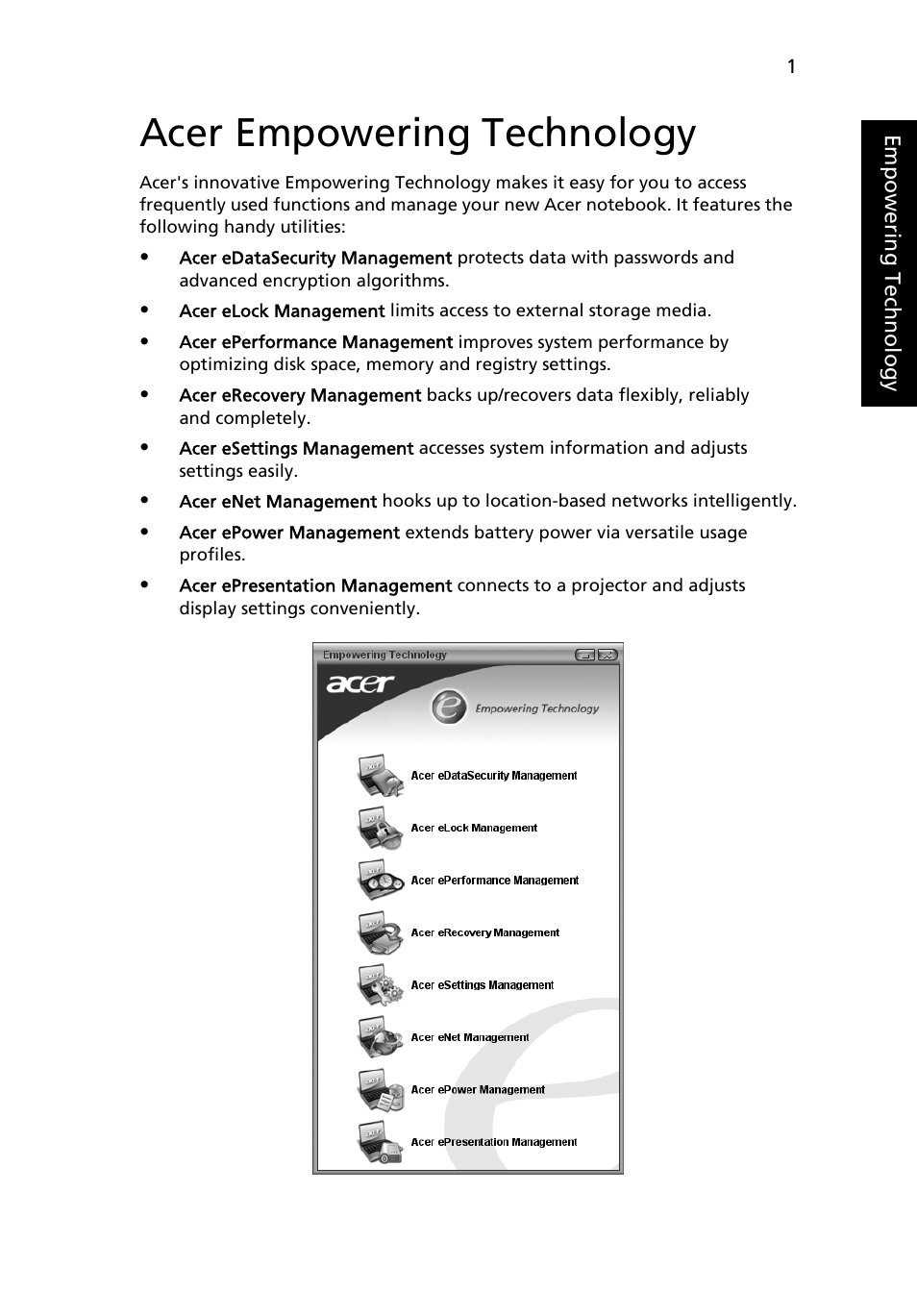 Acer empowering technology | Acer TravelMate 3210Z User Manual | Page 11 / 76