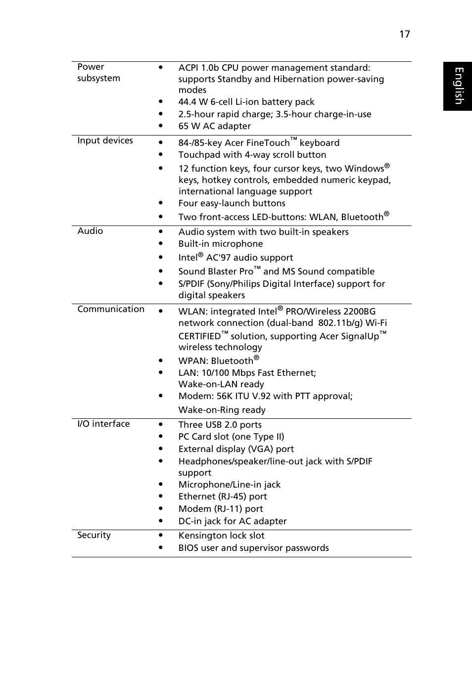 Eng lis h | Acer TravelMate 3210Z User Manual | Page 27 / 76