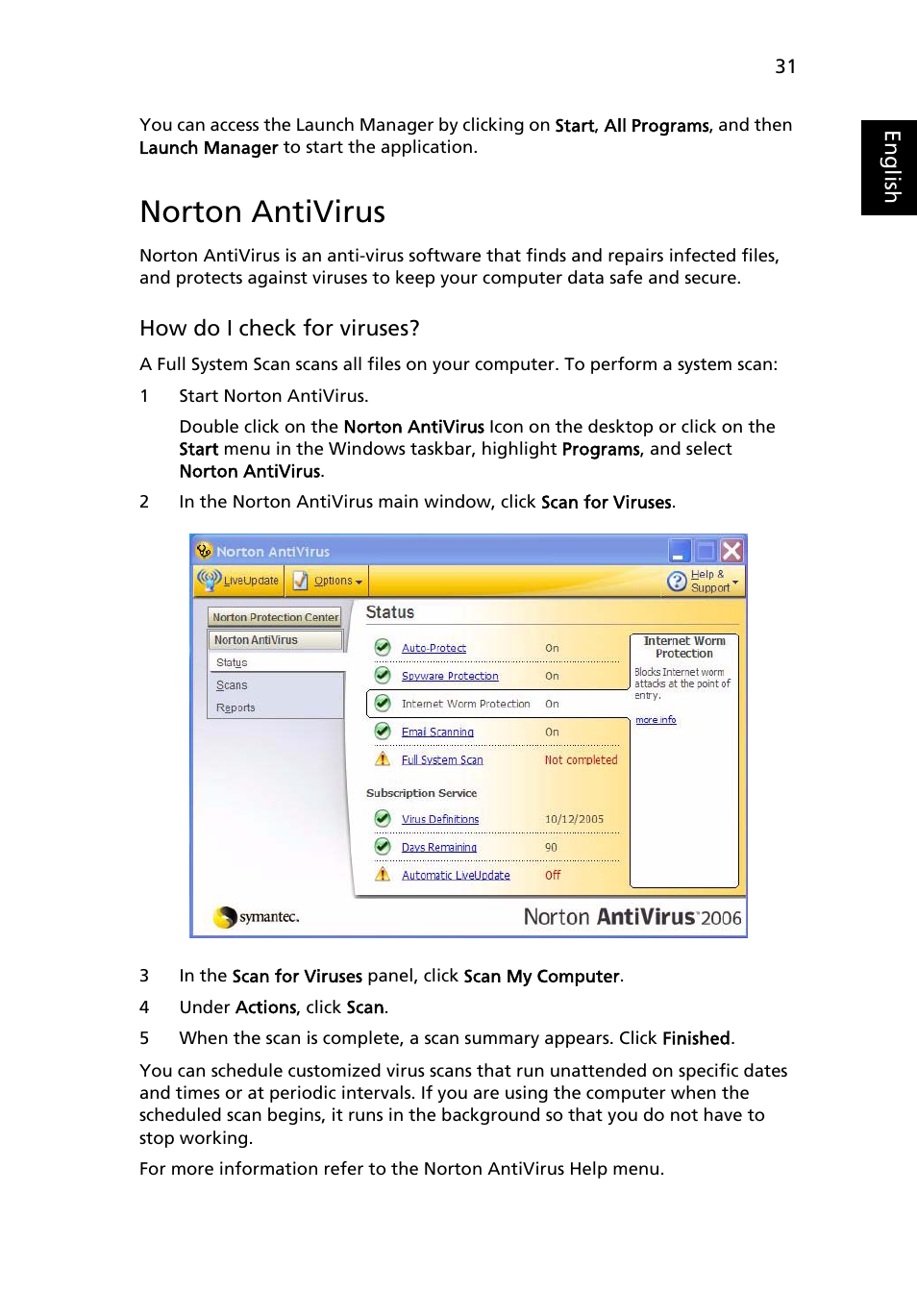 Norton antivirus | Acer TravelMate 3210Z User Manual | Page 41 / 76