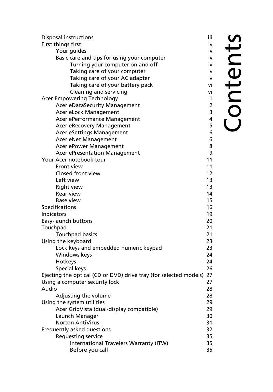 Acer TravelMate 3210Z User Manual | Page 7 / 76