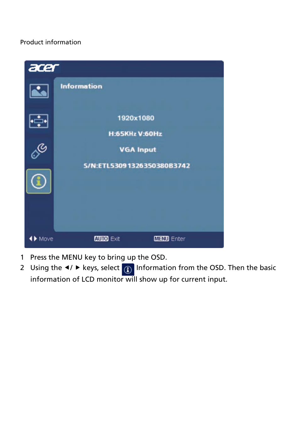 Acer S241HQL User Manual | Page 23 / 28