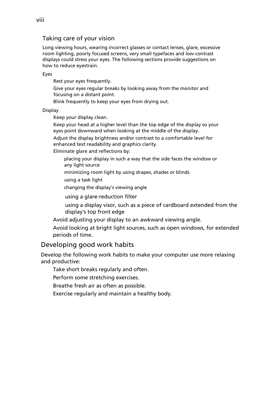 Developing good work habits | Acer S241HQL User Manual | Page 8 / 28