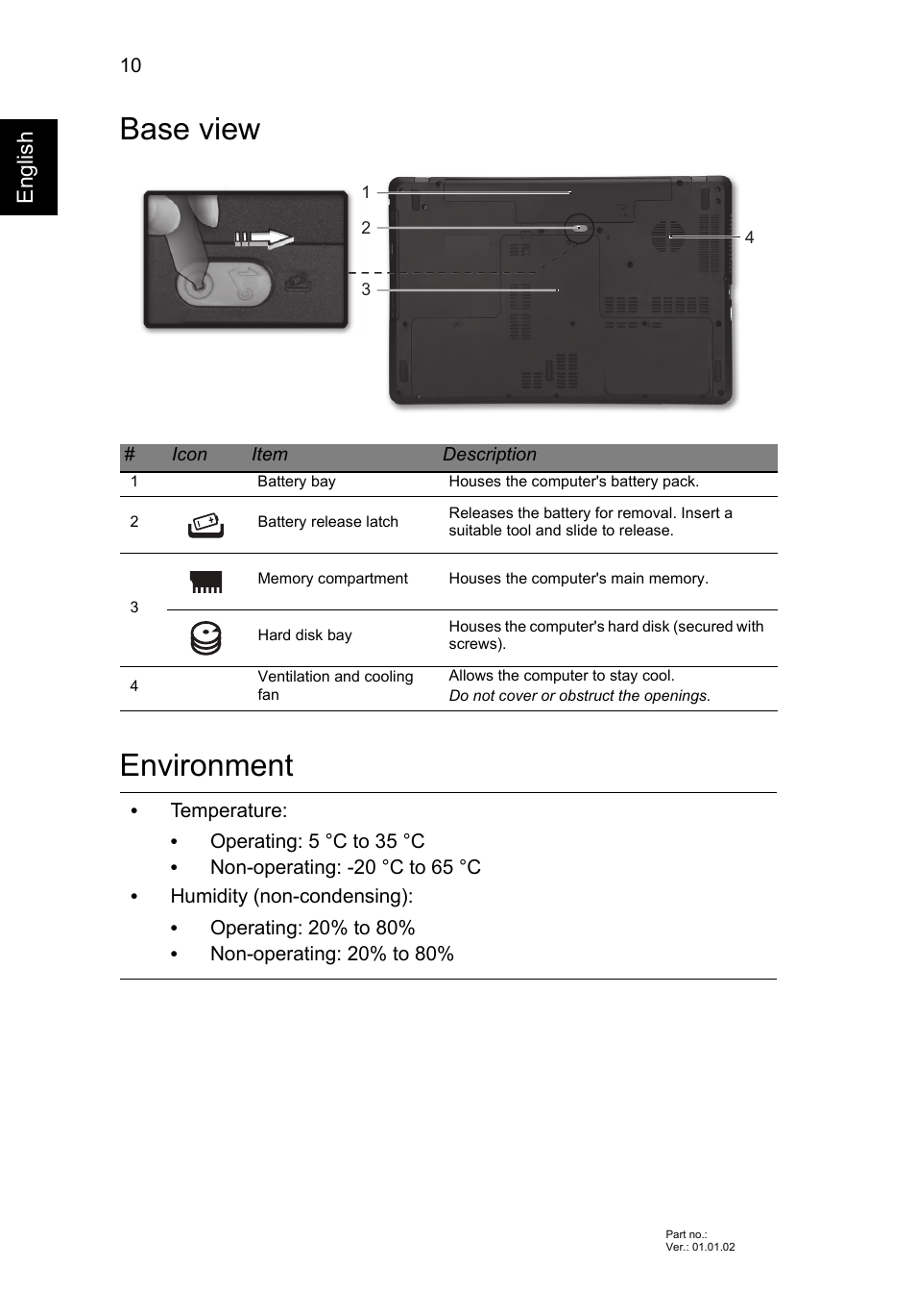 Base view, Environment, Base view environment | English | Acer TravelMate P273-MG User Manual | Page 10 / 10