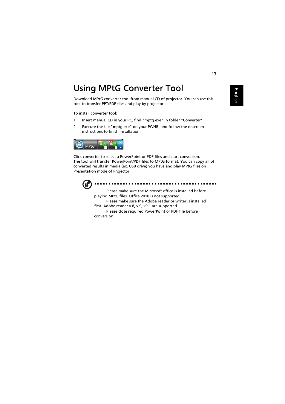 Using mptg converter tool | Acer K130 User Manual | Page 15 / 28