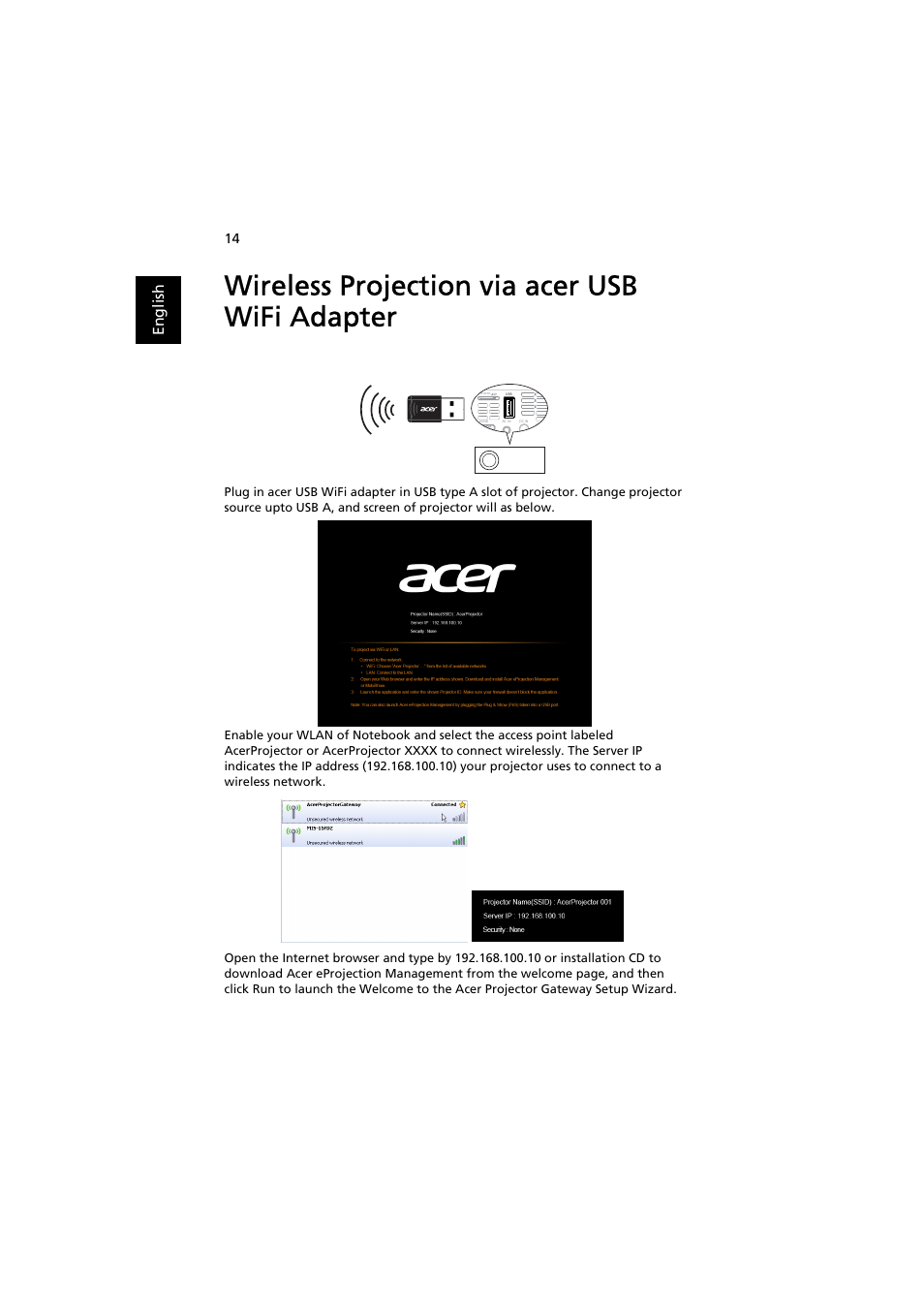 Wireless projection via acer usb wifi adapter | Acer K130 User Manual | Page 16 / 28