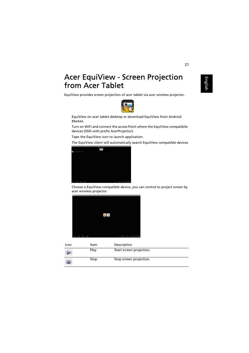 Acer equiview - screen projection from acer tablet | Acer K130 User Manual | Page 23 / 28