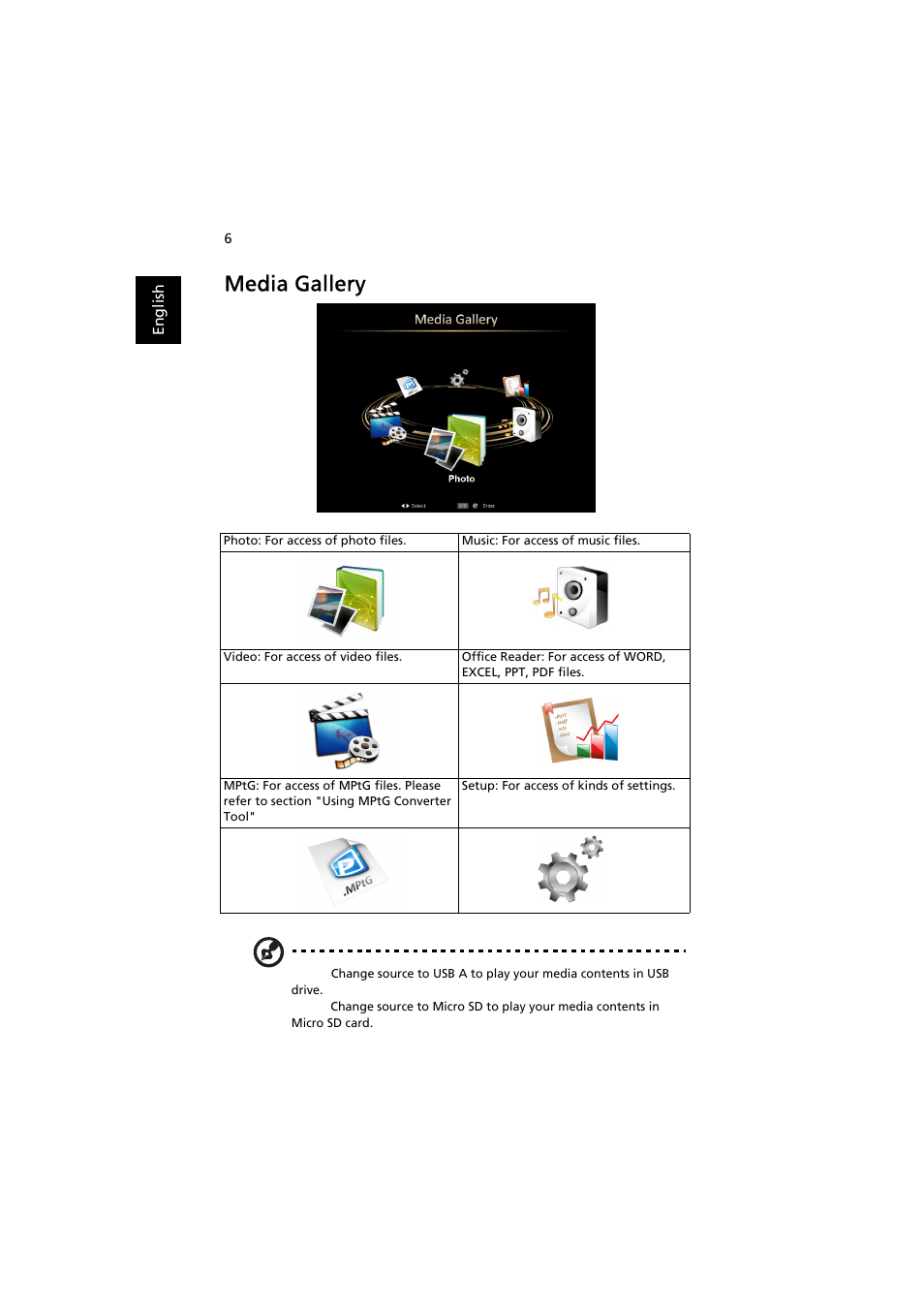 Media gallery | Acer K130 User Manual | Page 8 / 28