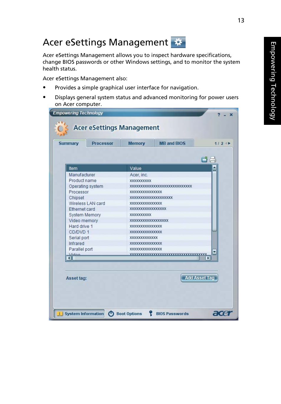 Acer esettings management | Acer Extensa 4210 User Manual | Page 29 / 107