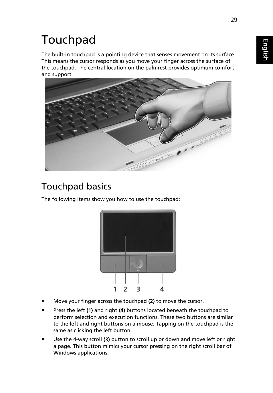 Touchpad, Touchpad basics | Acer Extensa 4210 User Manual | Page 45 / 107