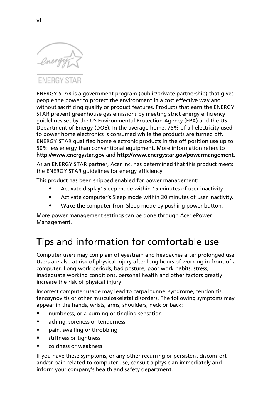 Tips and information for comfortable use | Acer Extensa 4210 User Manual | Page 6 / 107