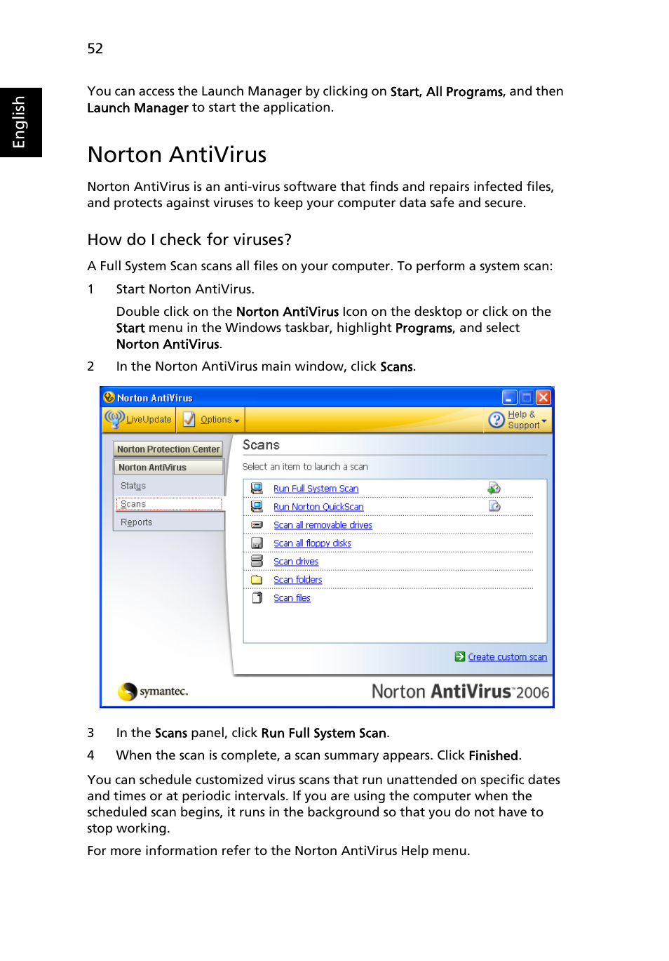 Norton antivirus | Acer Extensa 4210 User Manual | Page 68 / 107