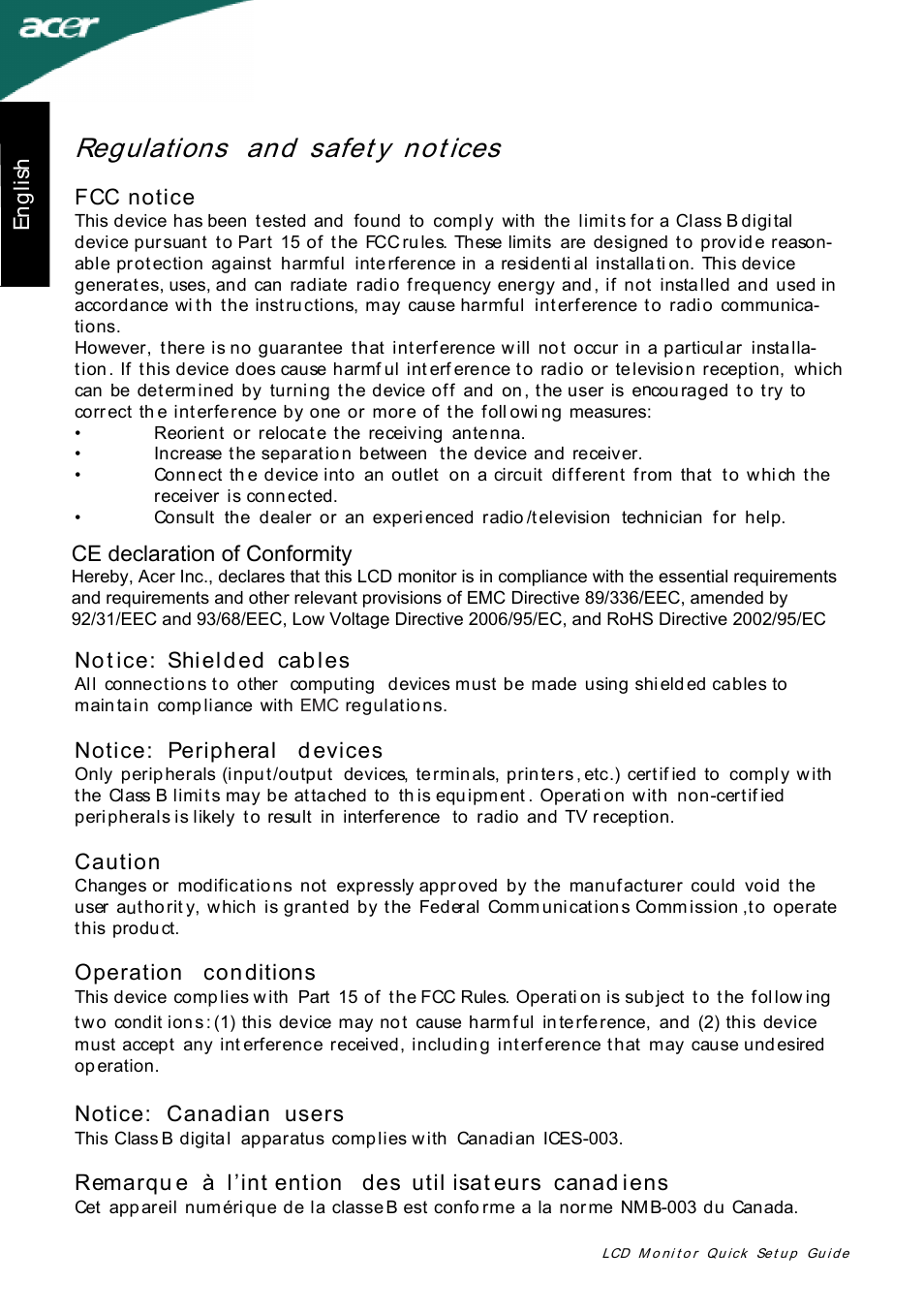 Regulations and safet y not ices | Acer X243H User Manual | Page 2 / 3