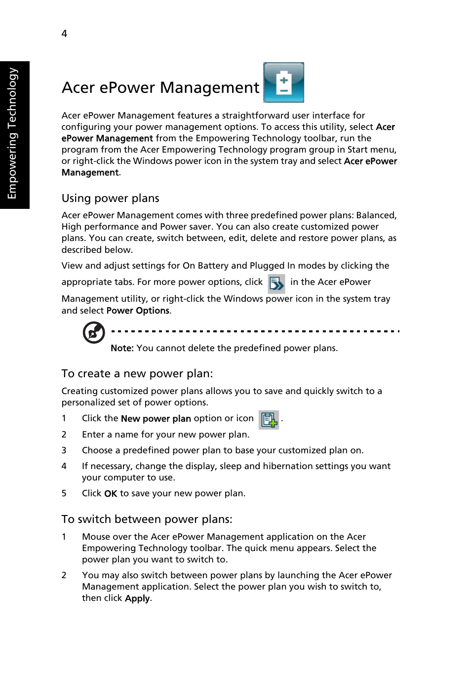 Acer epower management | Acer TravelMate 4730G User Manual | Page 24 / 90