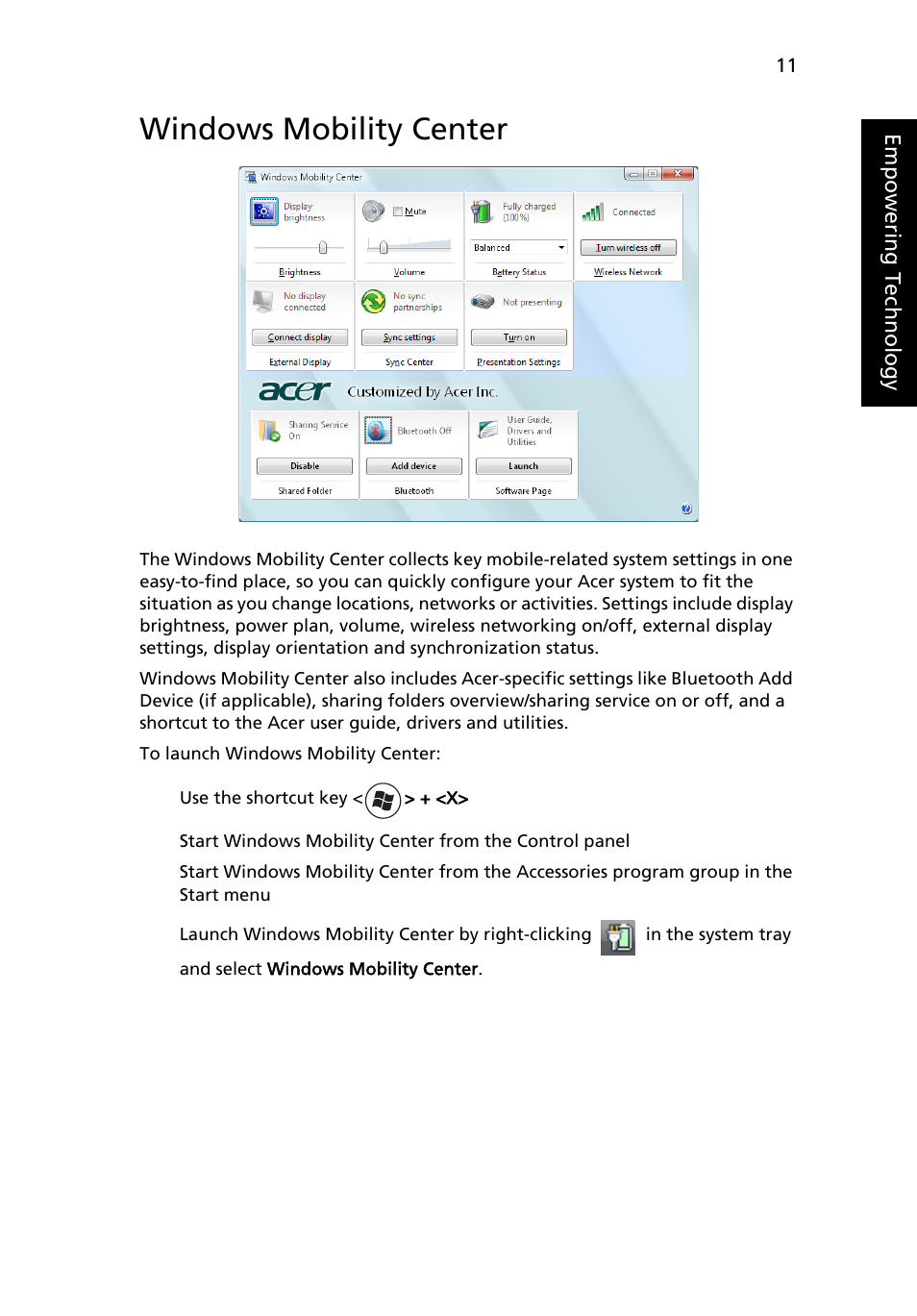 Windows mobility center | Acer TravelMate 4730G User Manual | Page 31 / 90